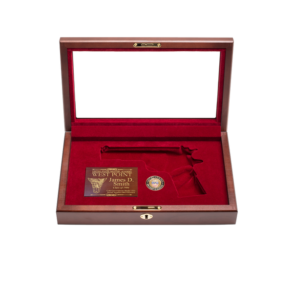 West Point Class of 1986 Class Pistol Display Case - Glass Top Open