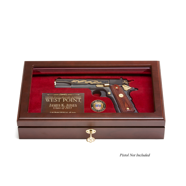 West Point Class Pistol Custom Display Case with beveled glass top open